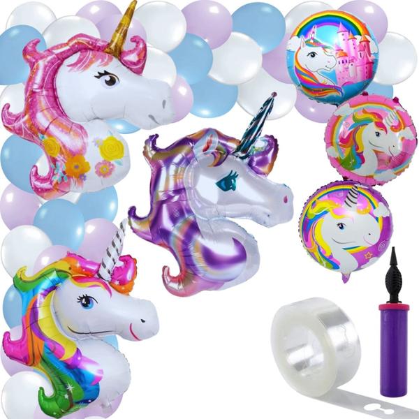 Mega Kit 79pcs, Balão Temático Unicórnio + 75 Balões Bexigas + Bomba Encher Balão + Tira Suporte Arco Desconstruído 5m - Balão Metalizado Imagem de Mega Kit 79pcs, Balão Temático Unicórnio + 75 Balões Bexigas + Bomba Encher Balão + Tira Suporte Arco Desconstruído 5m