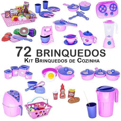 Imagem de Mega Kit Infantil Fogão Mercado Comida Fruta Legume 72P