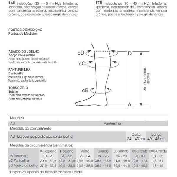 Imagem de Meia 3/4 ALTA Compressão 30-40 Malha Plana FLAT STRONG Aberto Venosan