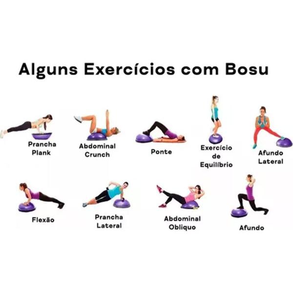 Imagem de Meia Bola Bosu Com Elastico Yoga Reabilitaçao Fisioterapia Pilates Academia Ginastica Alongamento Exercicio Step Fisico Multiuso