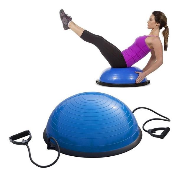 Imagem de Meia Bola Com Bomba E Alças Extensoras Mbfit Fitness Yoga Pilates Rpg Fortalecimento Equilibrio