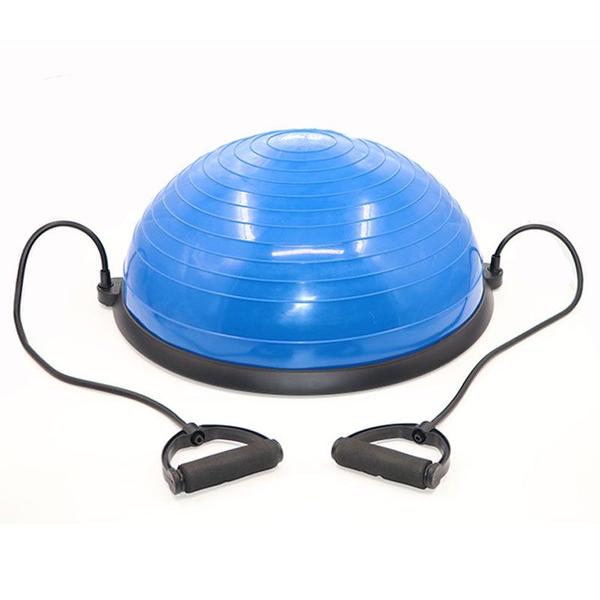 Imagem de Meia Bola Suiça Ball Com Alças Extensores E Bomba De Encher Pilates Yoga - Azul