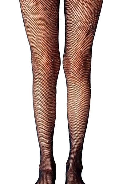 Meia calça arrastão adulto strass preta com brilho Meia-Calça