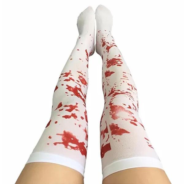 Imagem de Meia Calça Com Sangue de Halloween pra Fantasia Enfermeira Noiva ou Freira