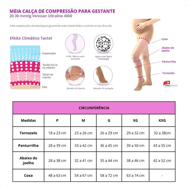 Imagem de Meia Calça Compressão Gestante Atm 20-30mmHg Pé Aberto Ultraline