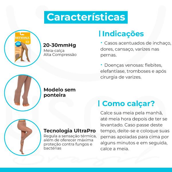 Imagem de Meia-calça sem Ponteira Alta Compressão 20-30 mmHg Varizes Inchaço e Trombose Kendall