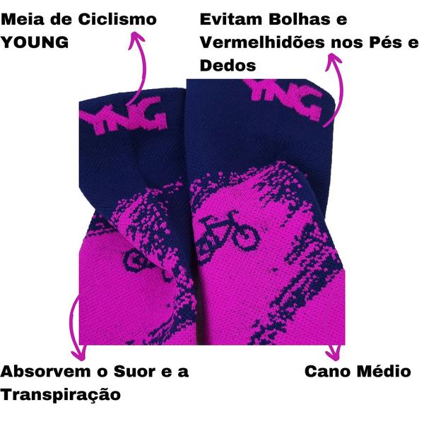 Imagem de Meia Ciclismo Bike Esportiva Cano Médio Compressão Masculina Feminina