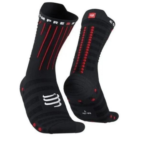 Imagem de Meia Compressão Compressport Cano Médio Aero Socks Preto Vermelho Calçado Esportivo Leve Preta Bike