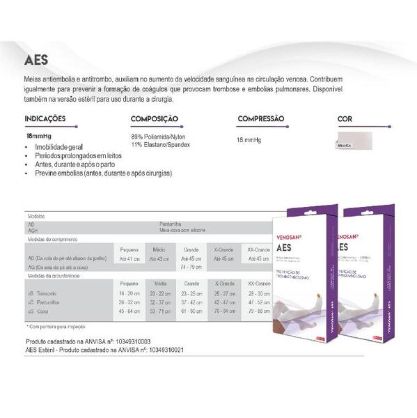 Imagem de Meia Compressão Venosan AES Anti Trombo Não Estéril 18MMHG 7/8 (Meia Coxa) Tamanho M