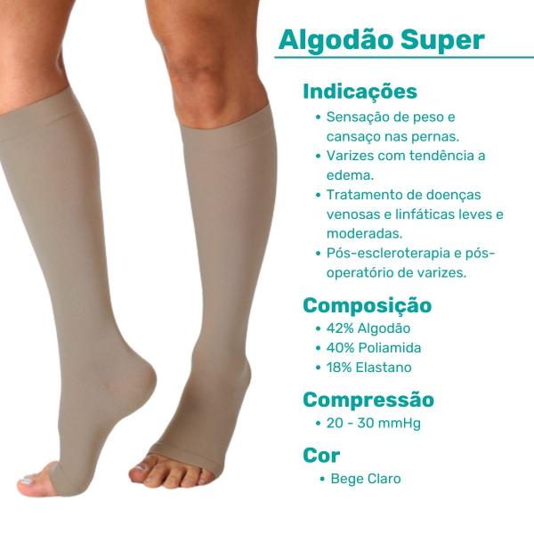 Imagem de Meia Compressiva 3/4 Panturrilha  Sigvaris Algodão Super  20-30mmhg  Ponteira Aberta - Bege