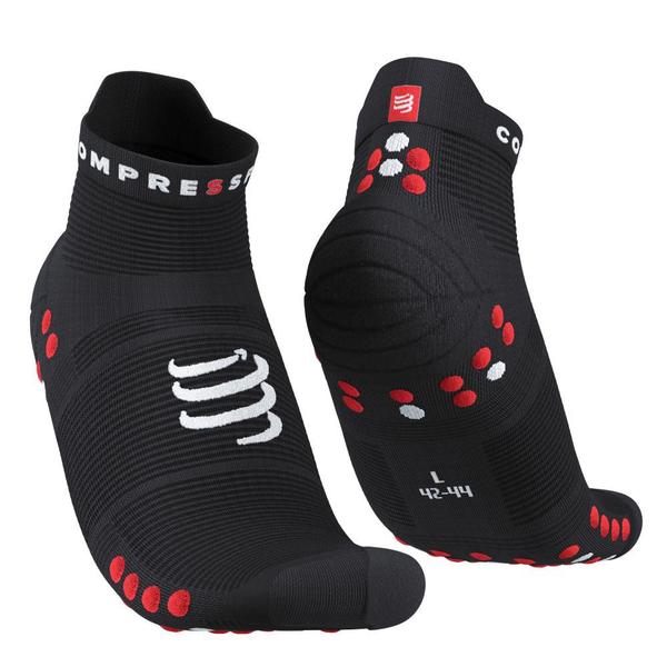 Imagem de Meia de compressão p/ corrida cano curto Preto e vermelho  Low V4.0 - COMPRESSPORT