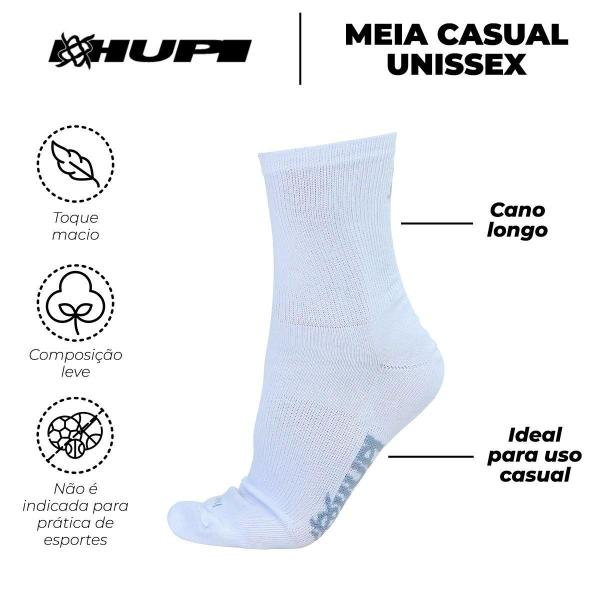 Imagem de Meia HUPI Casual Cano Longo Algodão Branco G - Kit 20 Pares