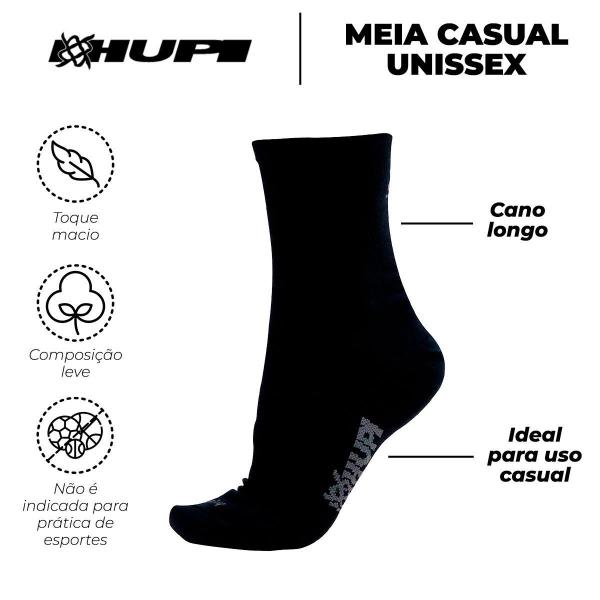 Imagem de Meia HUPI Casual Cano Longo Algodão Preto P - Kit 20 Pares