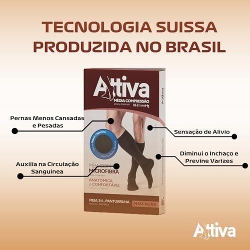 Imagem de Meia Média Compressão Panturrilha Masculina Tam G - Attiva