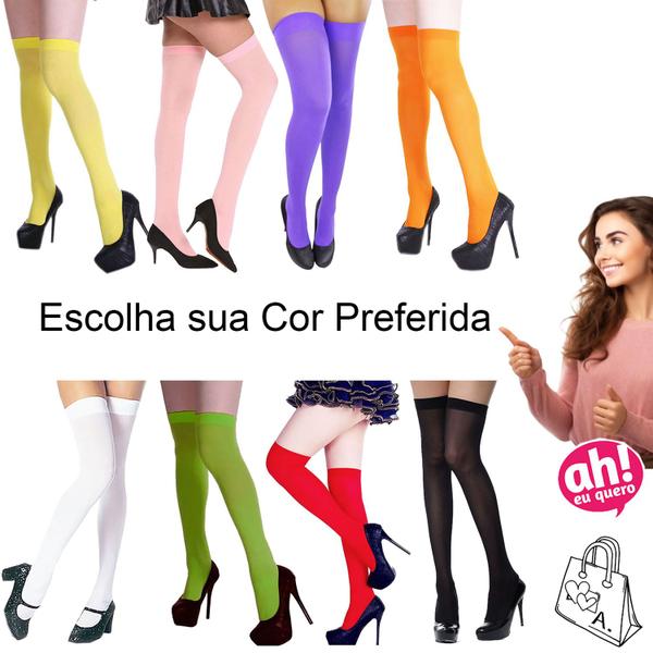 Imagem de Meia para Festa 7/8 Colorida e Neon Acima do Joelho Várias Cores - Fantasia Cosplay Carnaval