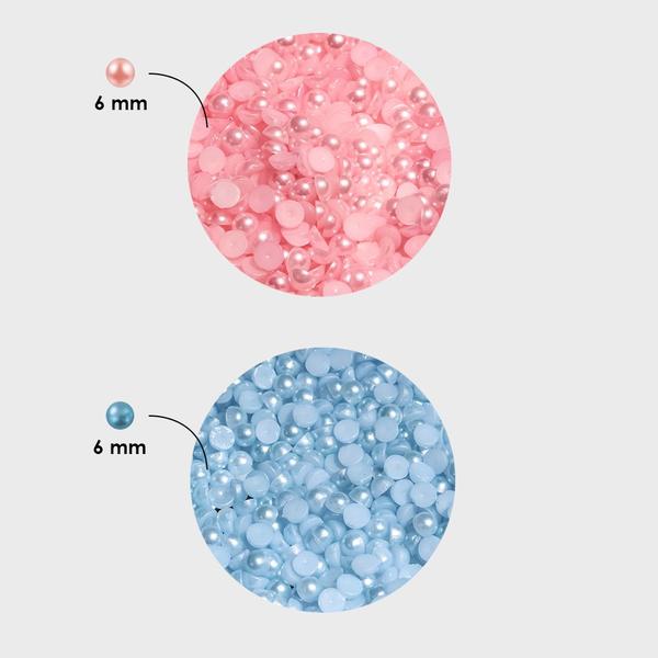 Imagem de Meia Pérola 6mm Sem Furo 1000 Unidade Rosa Bebê e Azul Bebê