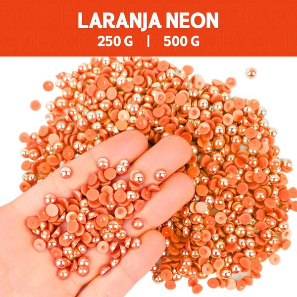 Imagem de Meia Pérola Irisada Laranja Neon - 01 - Pacote com 500/250 Gramas  - 06 mm  - Nybc