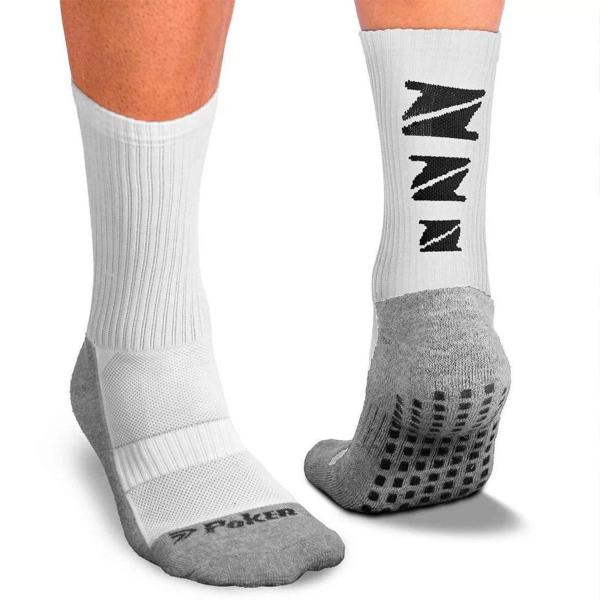 Meia Poker Esportiva Antiderrapante - Branco e Cinza Imagem de Meia Poker Esportiva Antiderrapante - Branco e Cinza
