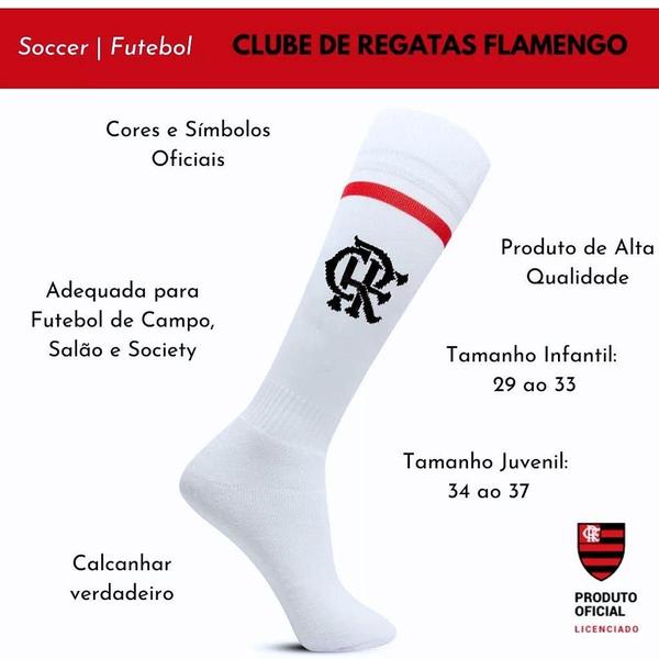 Imagem de Meião Flamengo Infantil Juvenil Branco Rikam Oficial