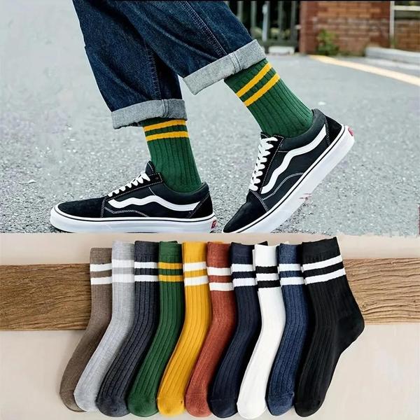 Imagem de Meias Atléticas Masculinas - 5 Pares - Estilo Vintage e Outono/Inverno