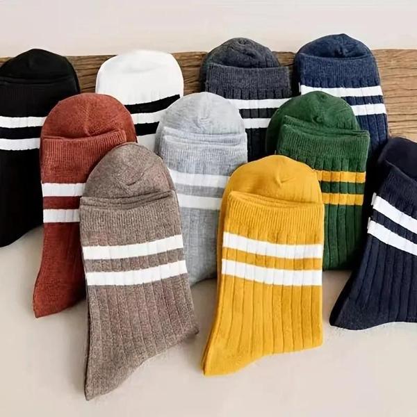 Imagem de Meias Atléticas Masculinas - 5 Pares - Estilo Vintage e Outono/Inverno