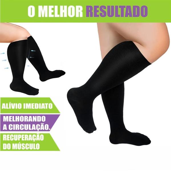 Imagem de Meias De Compressão 3/4 Plus Size Preta Com Ponteira Fechada Ideal Para Obesos E Idosos Com Pernas Inchadas Varizes e Edemas