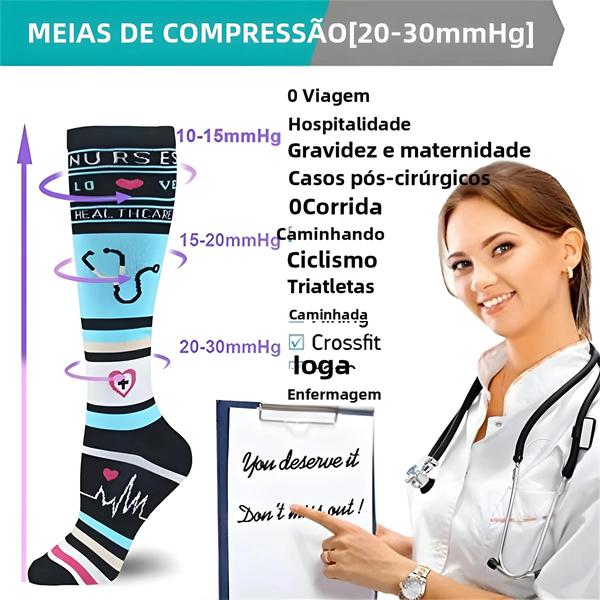 Imagem de Meias de Compressão Unissex - 58 Estilos, Antifadiga, Alivio da Dor, para Esportes e Varizes