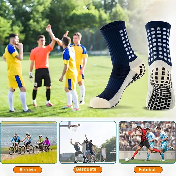 Imagem de Meias Esportivas Antiderrapantes Masculinas para Futebol, Basquete, Tênis, Ciclismo e Equitação