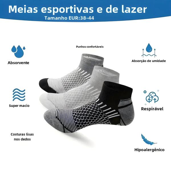 Imagem de Meias Esportivas Curtas Masculinas - 6 Pares Absorventes e Respiráveis