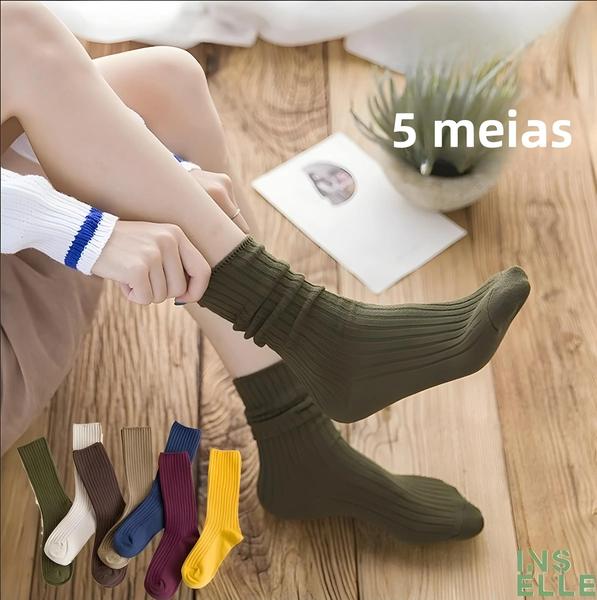 Imagem de Meias Esportivas Femininas - 5 Pares com Estampa Sorridente - Macias e Confortáveis