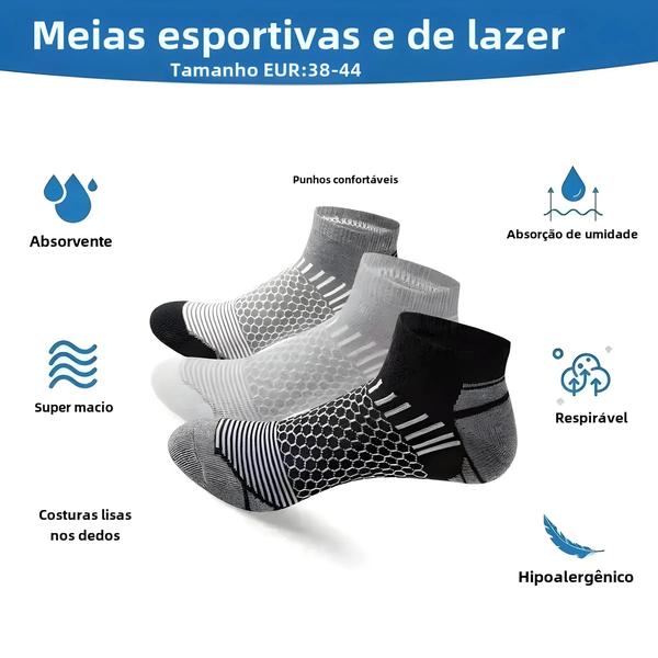 Imagem de Meias Esportivas Masculinas - 6 Pares Respiráveis, para Todas as Estações