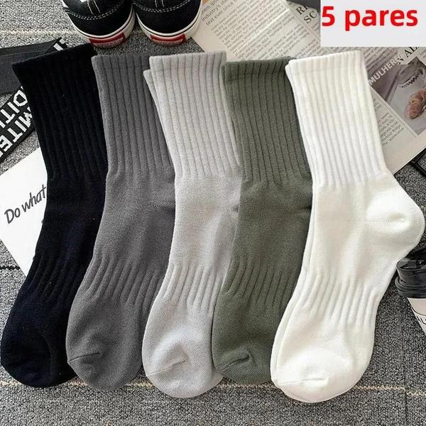 Imagem de Meias Esportivas Masculinas Cano Médio (5 Pares) - Com Faixa de Borracha - Primavera/Verão