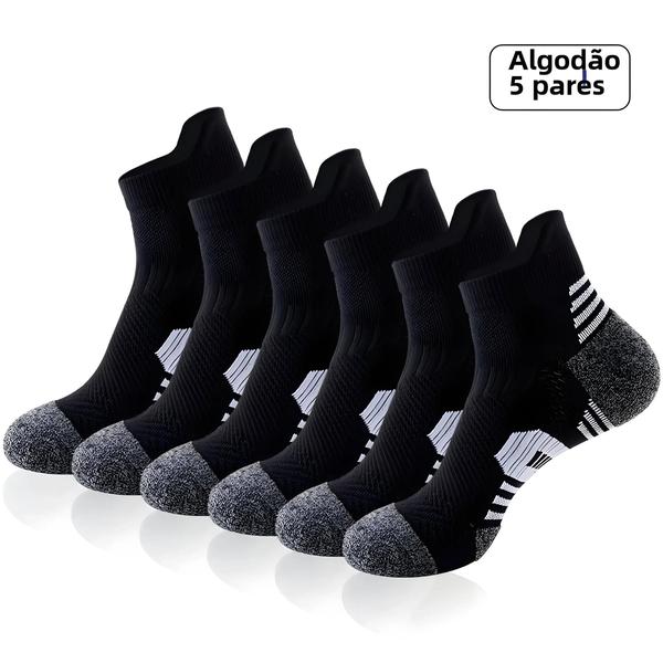 Imagem de Meias Esportivas Respiráveis Masculinas 5 Pares De Algodão Para Corrida, Treinamento De Basquete,