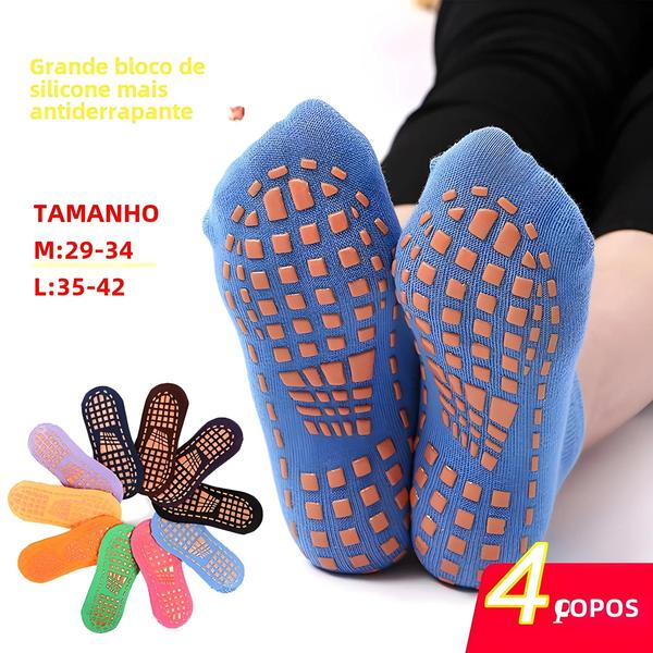 Imagem de Meias Femininas Antiderrapantes de Silicone para Ioga, Pilates e Trampolim - Algodão - 4 Pares