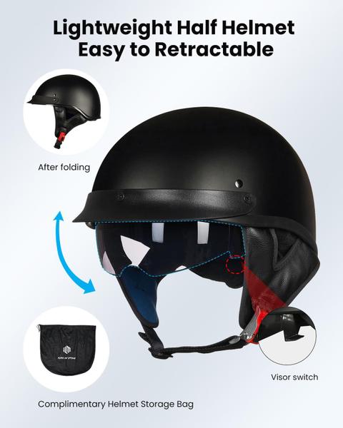 Imagem de Meio capacete para motocicleta ILM 205V Open Face Sun Visor DOT Approv