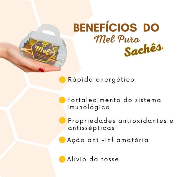 Imagem de Mel 100% puro natural BEES BUZZ 10 Sachês 50g Bolsinha de Acetato transparentes