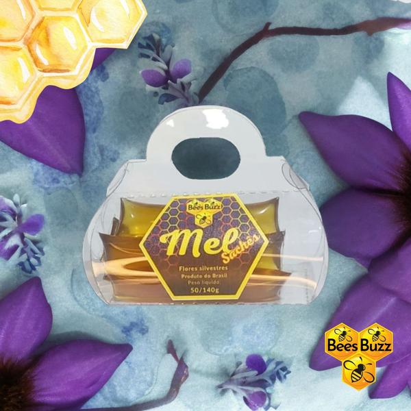 Imagem de Mel 100% puro natural BEES BUZZ 10 Sachês 50g Bolsinha de Acetato transparentes