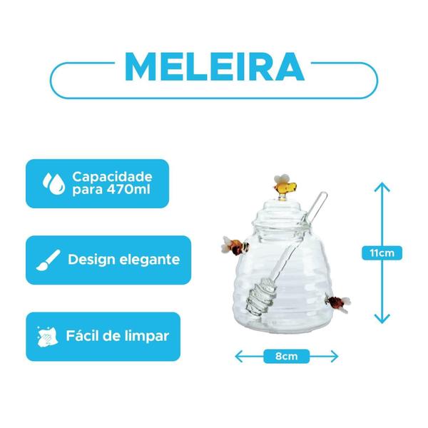 Imagem de Meleira De Vidro Com Tampa E Pegador Lovely Bee 470Ml Lyor