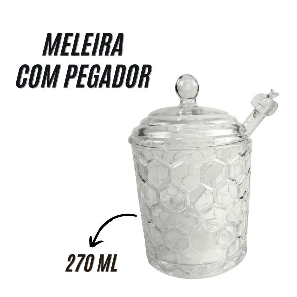 Imagem de Meleira de Vidro com Tampa Pegador Favo 270 ml Pote Porta Mel Lyor