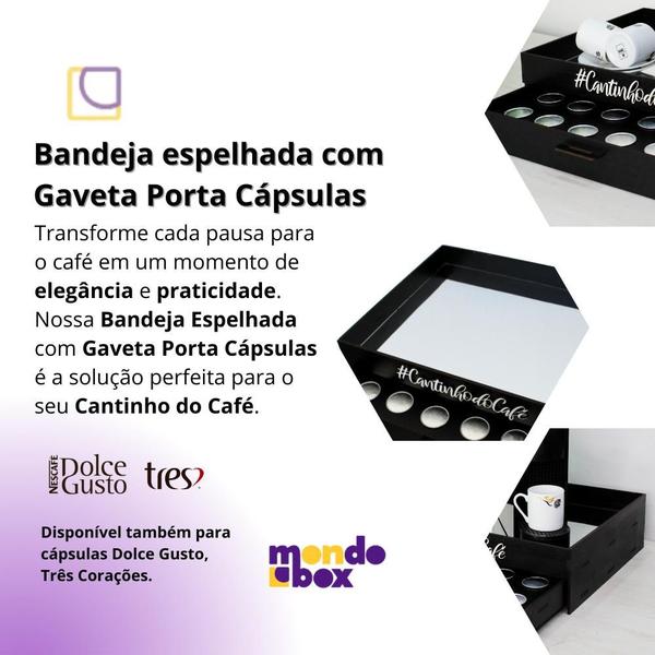 Imagem de Melhor Bandeja Espelhada Cantinho do Café Grande Gaveta Porta Cápsulas Nespresso Organizador Apoio Cafeteira Servir Chá Xícaras