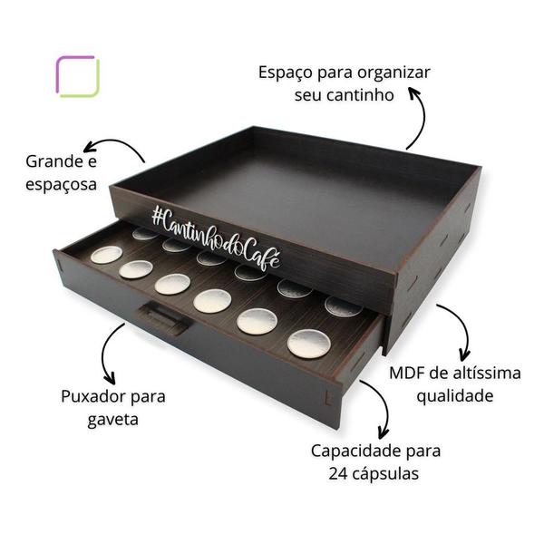 Imagem de Melhor Porta Cápsula Decorativa Dolce Gusto Três Corações Nespresso Capacidade 24 Cápsulas Mdf Organizadora Cantinho do Café