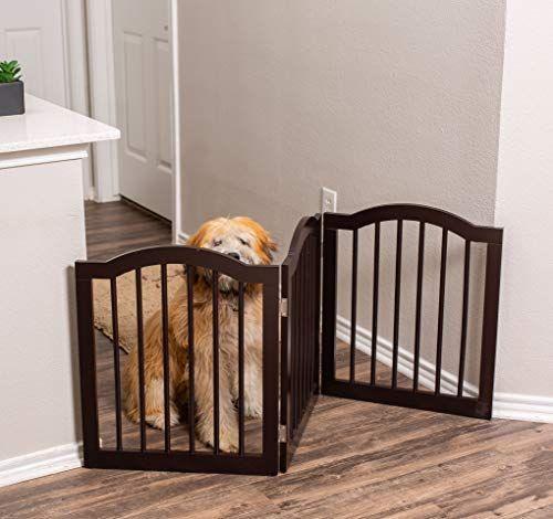 Imagem de Melhor Portão de Animais de Estimação da Internet com Top Arqueado - Painel 3 - 24 Polegadas Passo Sobre a Cerca - Livre Pé Dobrável Z Forma Porta Interior Hall Escadas Dog Puppy Gate - Totalmente Montado - Espresso - MDF