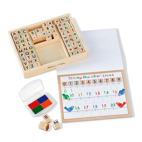 Imagem de Melissa &amp Doug Deluxe Conjunto de selos de madeira ABCs 123s