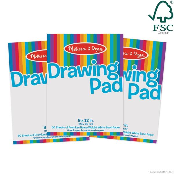 Imagem de Melissa &amp Doug Drawing Paper Pad (9 x 12 polegadas) - 50 Folhas, 3-Pack