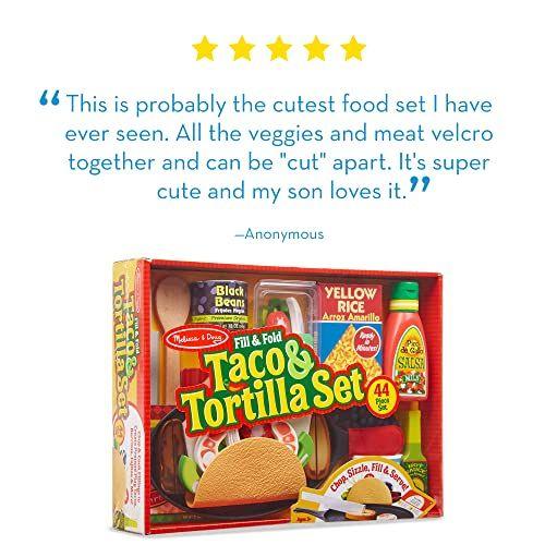 Imagem de Melissa &amp Doug Fill &amp Fold Taco &amp Tortilla Set, 43 Peças  Comida de Jogo Mexicana de Madeira Fatiada, Frigideira e muito Mais