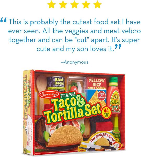 Melissa & Doug Fill & Fold Taco & Tortilla Set, 43 Peças Comida de Jogo Mexicana de Madeira Fatiada, Frigideira e muito Mais - Melissa & Doug Imagem de Melissa & Doug Fill & Fold Taco & Tortilla Set, 43 Peças Comida de Jogo Mexicana de Madeira Fatiada, Frigideira e muito Mais