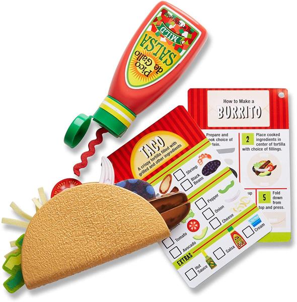 Imagem de Melissa &amp Doug Fill &amp Fold Taco &amp Tortilla Set, 43 Peças  Comida de Jogo Mexicana de Madeira Fatiada, Frigideira e muito Mais