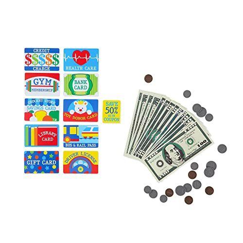 Imagem de Melissa &amp Doug Fingem-Se gastar carteira de brinquedo com dinheiro de jogo e cartas (45 pcs) , Azul