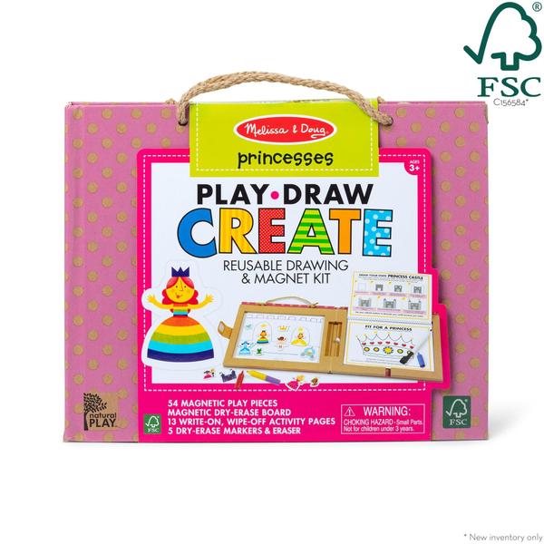 Imagem de Melissa &amp Doug Natural Play: Play, Draw, Create Reusable Drawing &amp Magnet Kit  Princesses (54 Magnets, 5 Dry-Erase Markers)