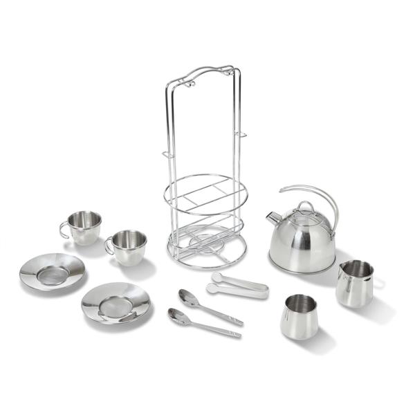 Melissa & Doug Steel Inoxidável Pretend Play Tea Set e Rack de Armazenamento para Crianças (11 pcs) - Melissa & Doug Imagem de Melissa & Doug Steel Inoxidável Pretend Play Tea Set e Rack de Armazenamento para Crianças (11 pcs)